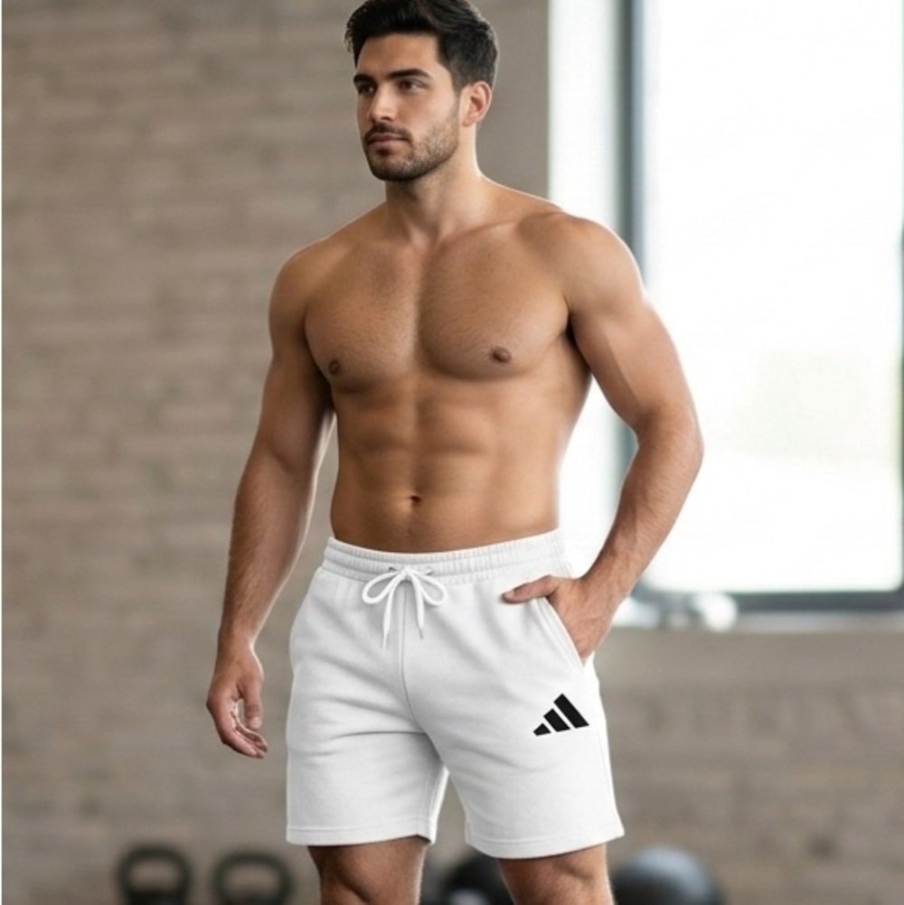 Adidas Men's White Elastic waist Athletic Shorts 6”- size small